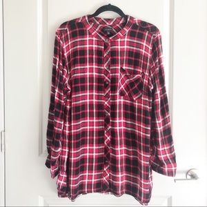 Talbots Flannel Plaid Shirt Red Black Size XL